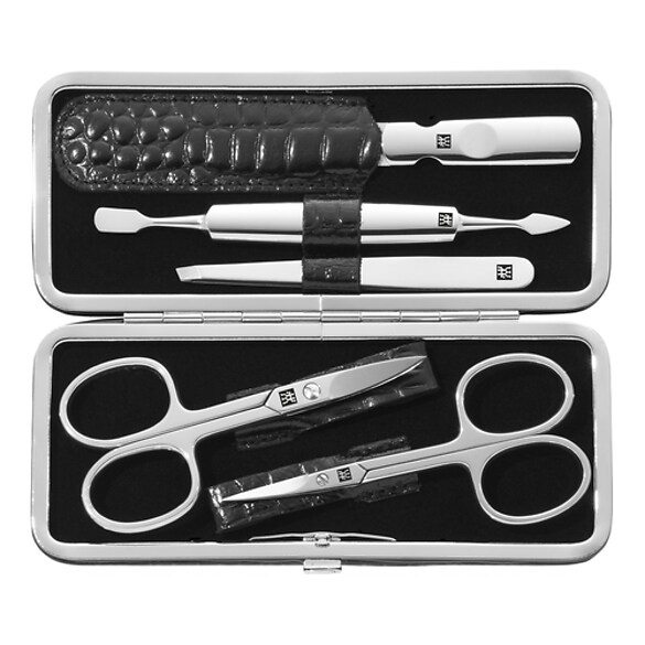 Maniküre Pediküre Set 5tlg. mit Nagelschere, Leder in Kroko-Optik, schwarz, ZWILLING BEAUTY